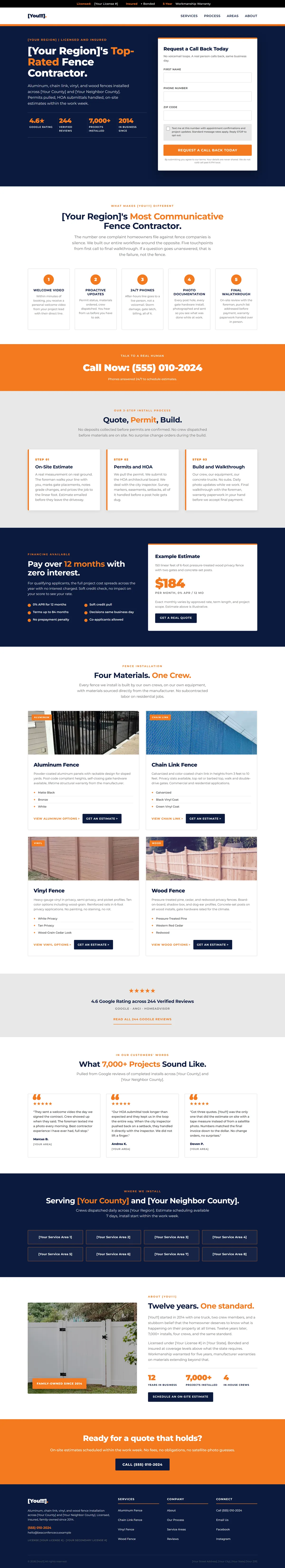 Beacon Fence Co. — bold contractor site with inline call-back form